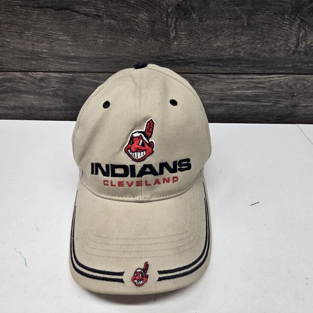 Vintage Cleveland Indians Chief Wahoo Hat Cap Strap Back MLB Baseball Vtg - Picture 1 of 4
